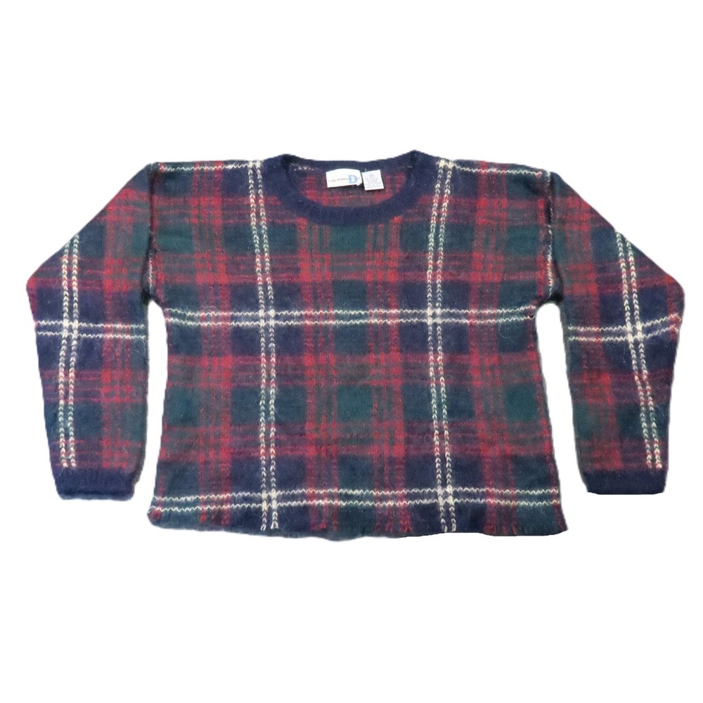 Paul Harris Design Mohair Sweater M Red Green Blue Plaid Vintage Preppy Holiday